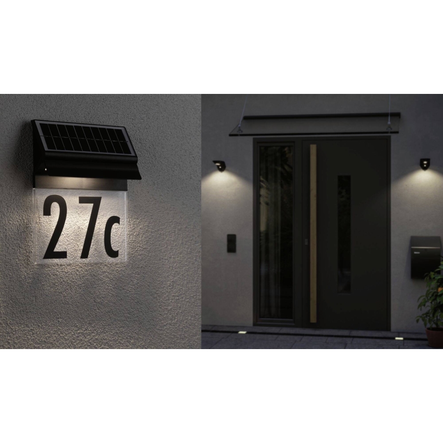 Paulmann 94694 - LED/0,2W IP44 Päikesepaneeliga majanumber NEDA 3,7V 1800 mAh