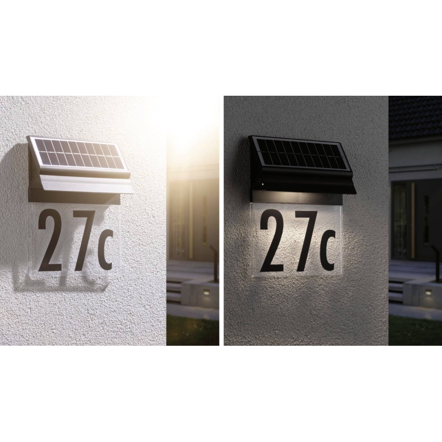 Paulmann 94694 - LED/0,2W IP44 Päikesepaneeliga majanumber NEDA 3,7V 1800 mAh