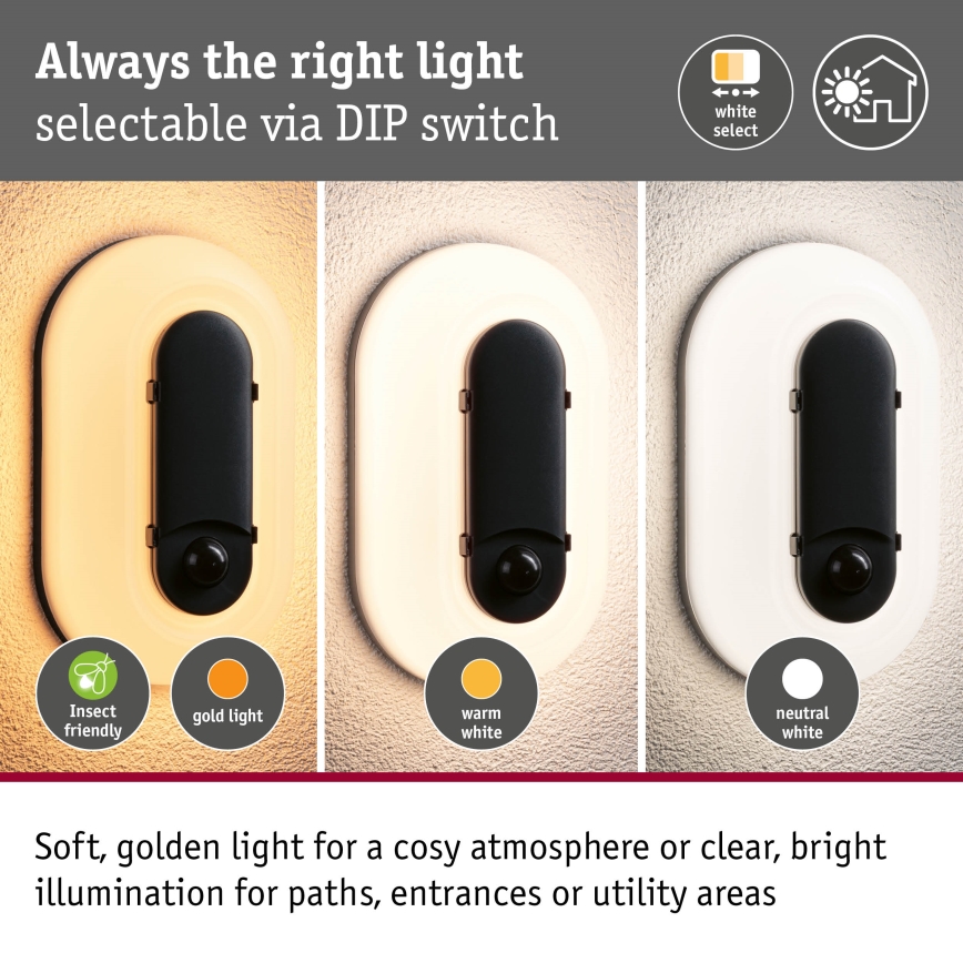 Paulmann 94958 - LED/18,5W IP65 Hämardatav välisseinale paigaldatav seinavalgusti liikumis- ja hämarussensoriga ELUNOR 230V 2200/3000/4000K antratsiit