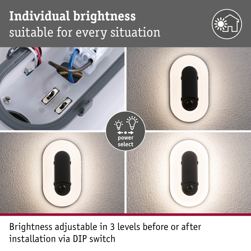 Paulmann 94958 - LED/18,5W IP65 Hämardatav välisseinale paigaldatav seinavalgusti liikumis- ja hämarussensoriga ELUNOR 230V 2200/3000/4000K antratsiit