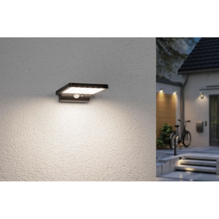 Paulmann 95393 - LED/4W IP44 Hämardatav päikesepaneeliga seinavalgusti koos anduriga SOLVEIG 3,7V 2000 mAh
