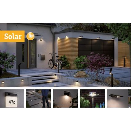 Paulmann 95393 - LED/4W IP44 Hämardatav päikesepaneeliga seinavalgusti koos anduriga SOLVEIG 3,7V 2000 mAh