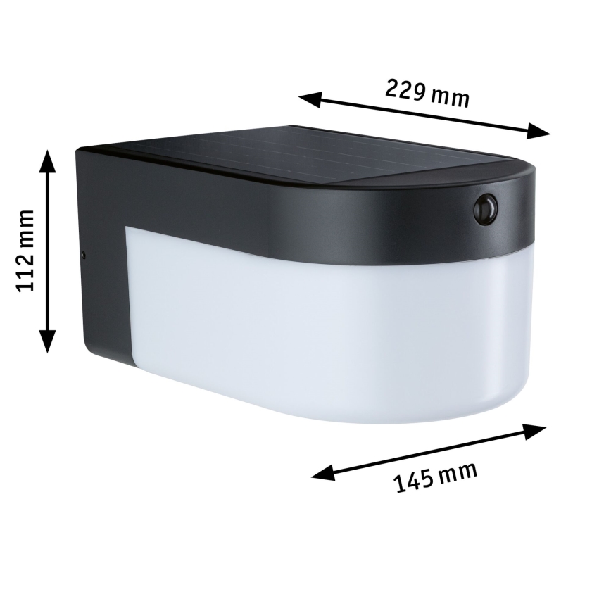 Paulmann 95747 - LED/2,3W IP44 Päikesepaneeliga seinavalgusti anduriga CALYNE 3,7/230V 4000 mAh must