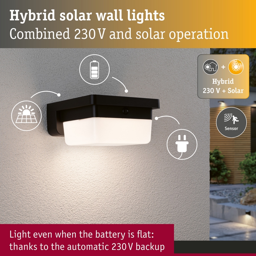 Paulmann 95748 - LED/2,3W IP44 Päikeseenergial töötav seinavalgusti anduriga ISLEEN 3,7/230V 4000 mAh must