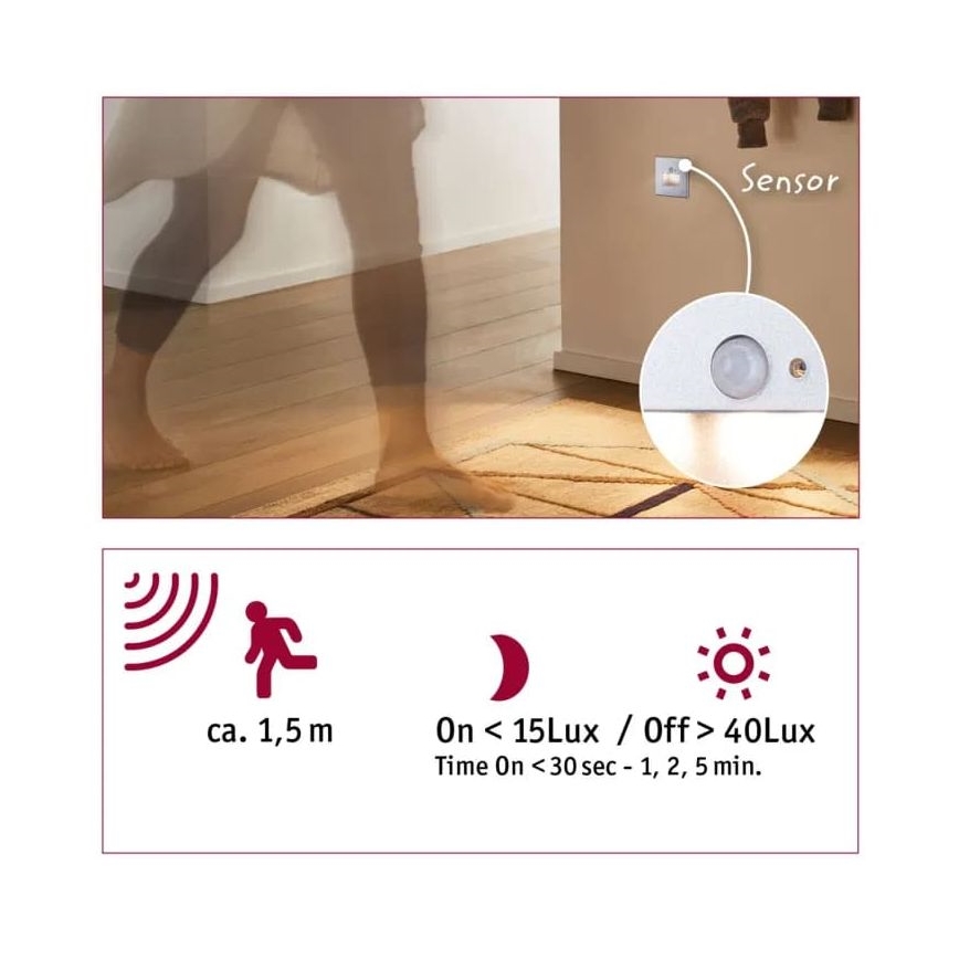 Paulmann  93134 - LED/1,2W Trepivalgusti anduriga EDGE 230V matt kroom