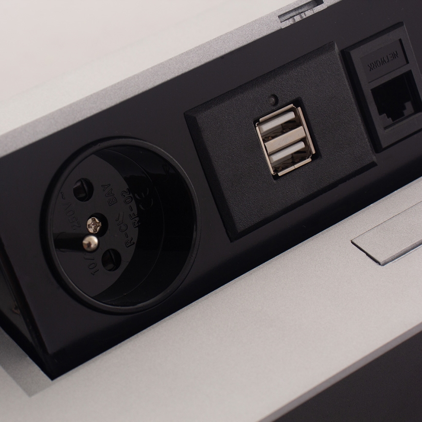 Peidetav pistikupesa 2x230V/2xUSB/1xRJ45