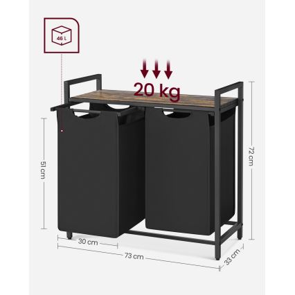 Pesukorv REX 73x72x33 cm pruun/must