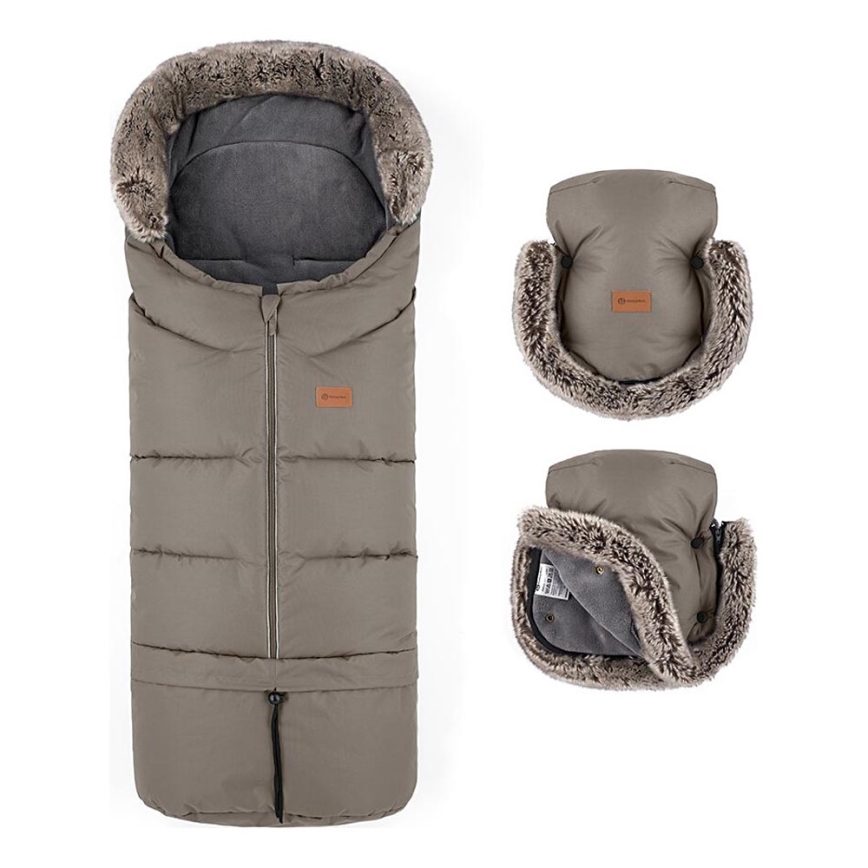 PETITE&MARS - KOMPLEKT Beebi soojakott 4-ühes ARCTIC + kärukindad FURRY kohvi