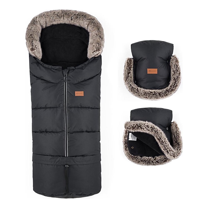 PETITE&MARS - KOMPLEKT Beebi soojakott 4-ühes ARCTIC + kärukindad FURRY must