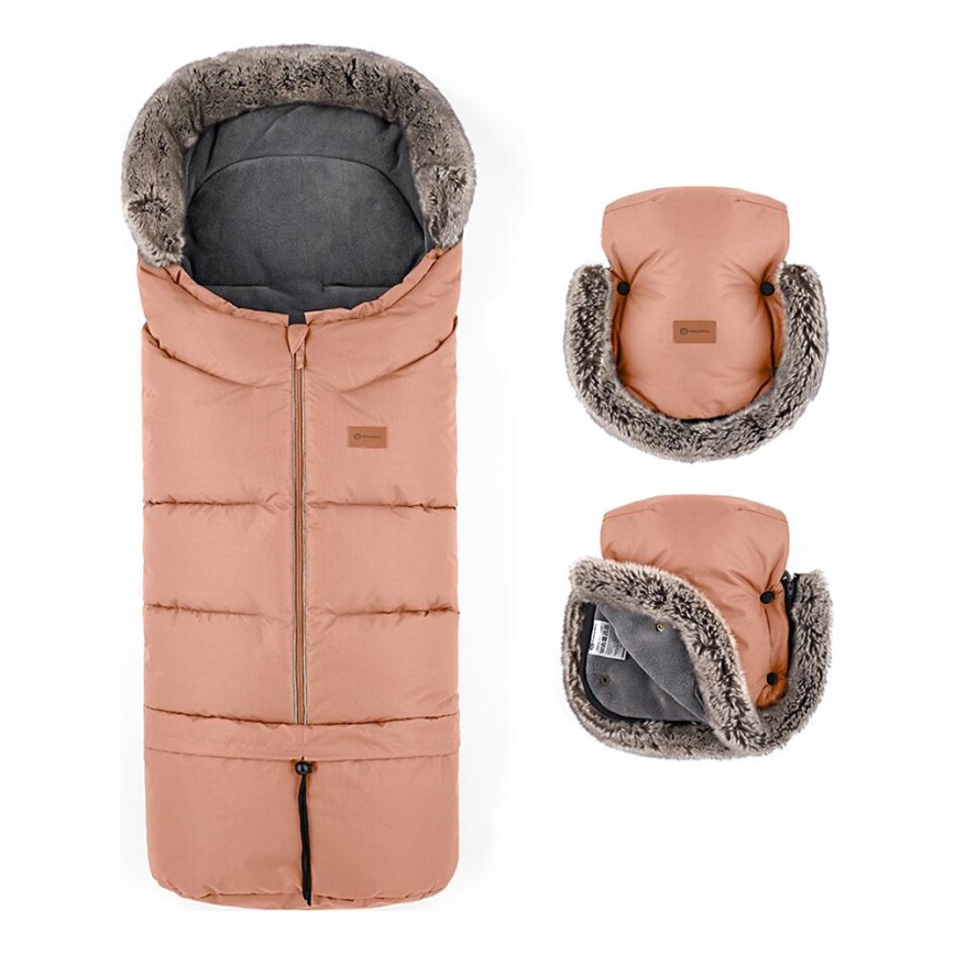 PETITE&MARS - KOMPLEKT Beebi soojakott 4-ühes ARCTIC + kärukindad FURRY pastelloranž