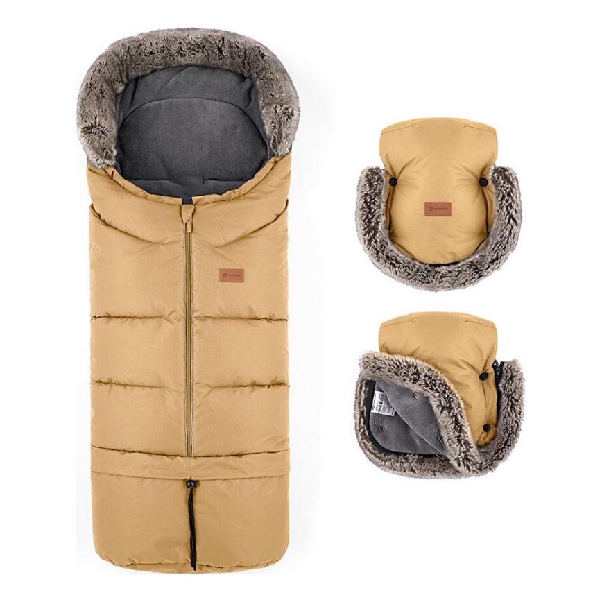 PETITE&MARS - KOMPLEKT Beebi soojakott 4-ühes ARCTIC + kärukindad FURRY pruun