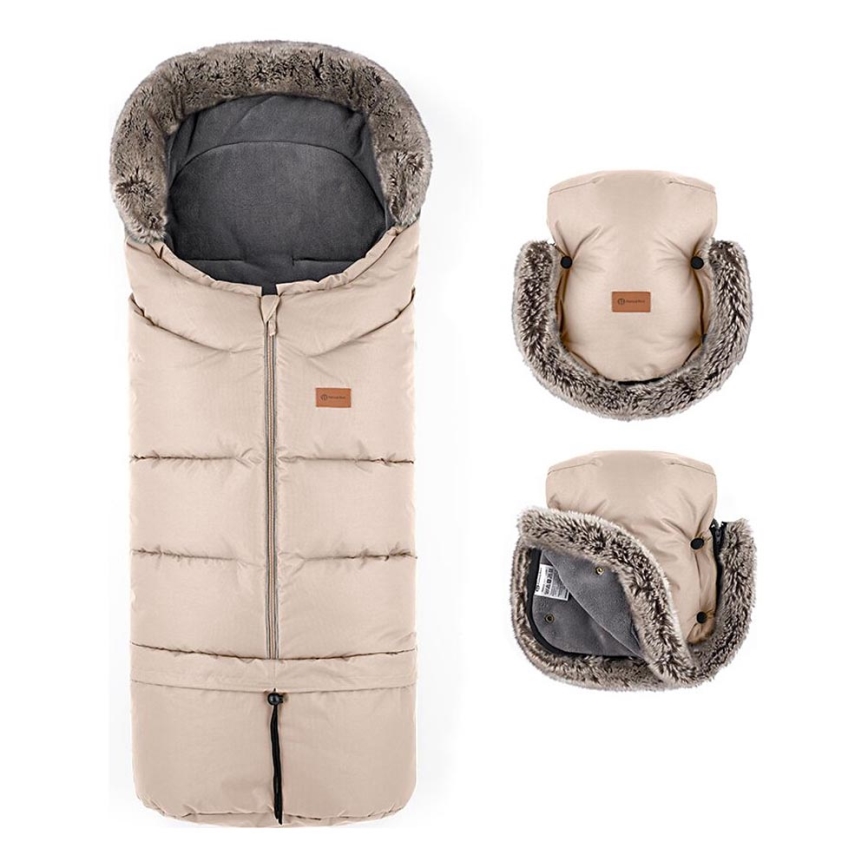 PETITE&MARS - KOMPLEKT Beebi soojakott 4-ühes ARCTIC + kärukindad FURRY roosilehed