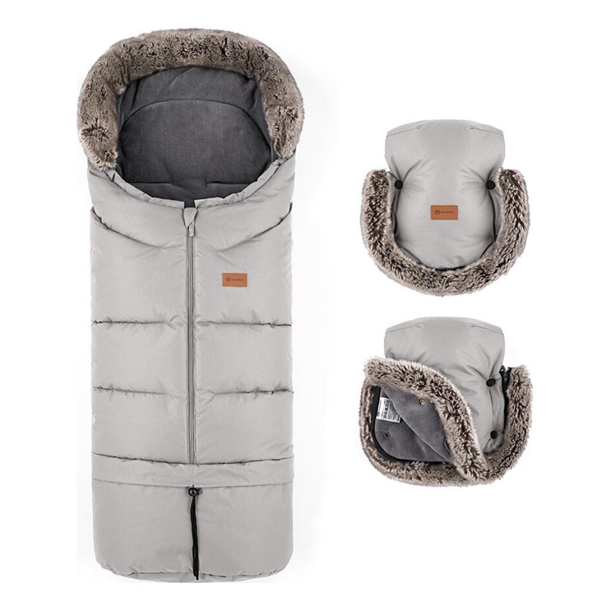 PETITE&MARS-KOMPLEKT Beebi soojakott 4-ühes ARCTIC + kärukindad FURRY šampanja