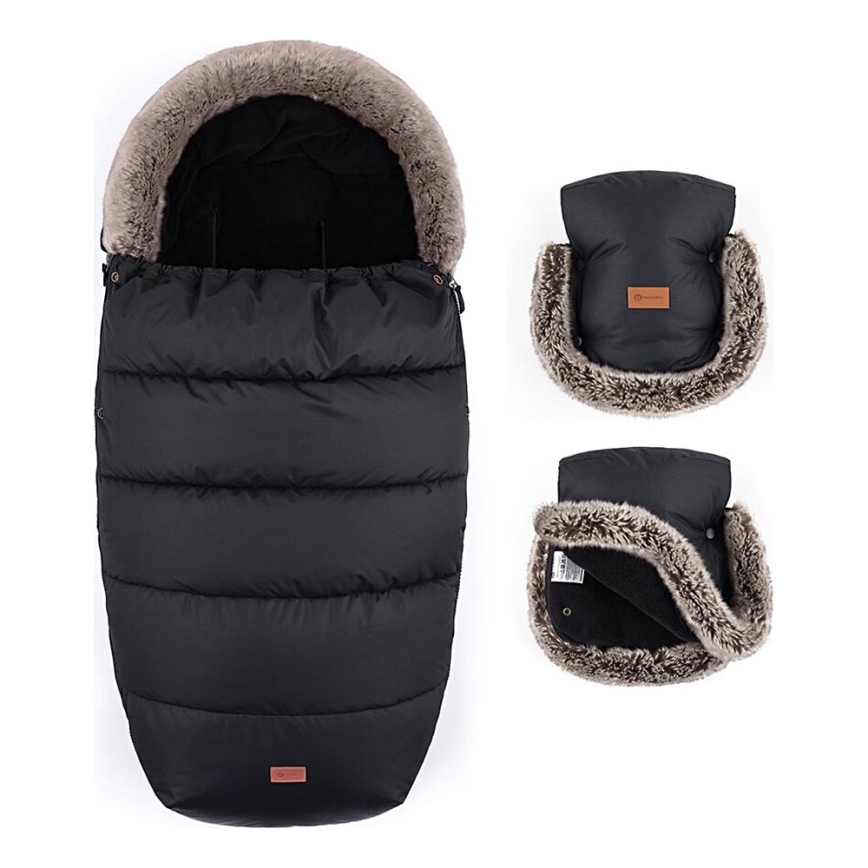 PETITE&MARS - KOMPLEKT Beebi soojakott 4-ühes COMFY + kärukindad FURRY must