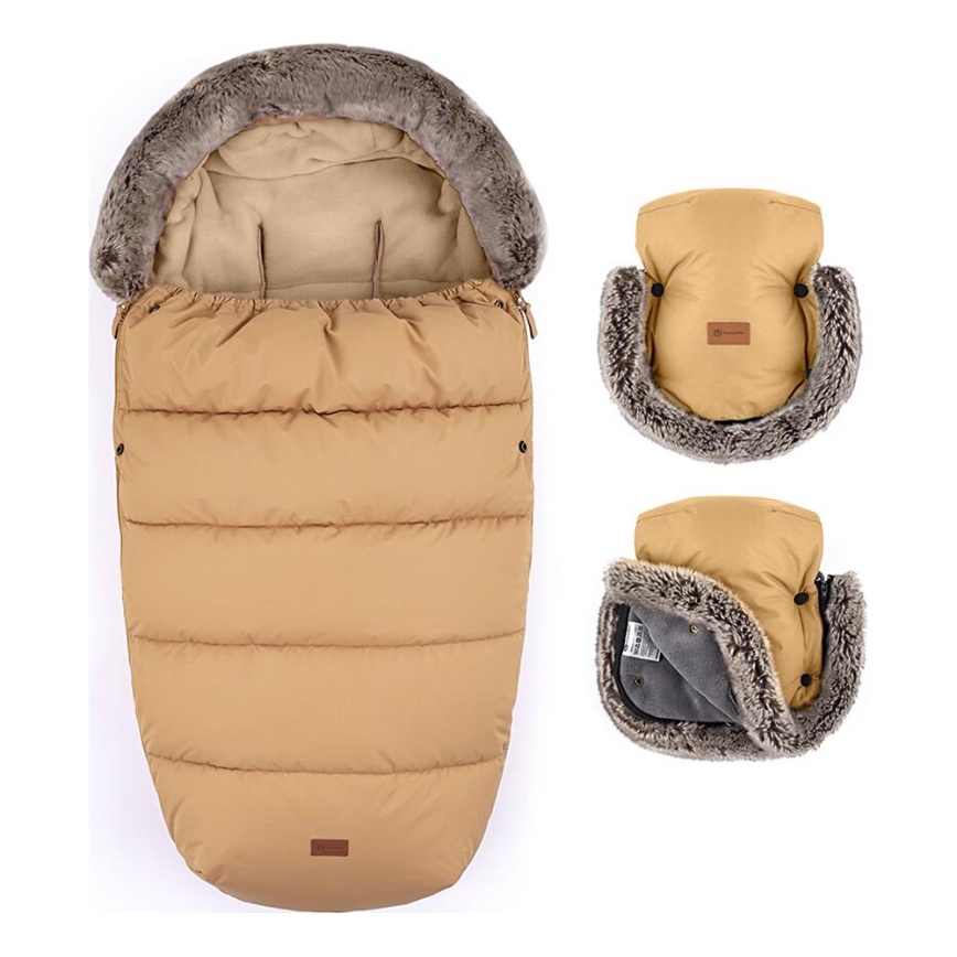PETITE&MARS - KOMPLEKT Beebi soojakott 4-ühes COMFY + kärukindad FURRY pruun