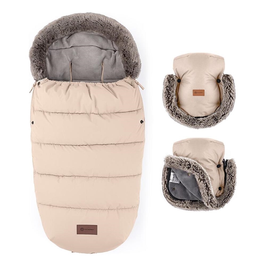 PETITE&MARS - KOMPLEKT Beebi soojakott 4-ühes COMFY + kärukindad FURRY roosilehed