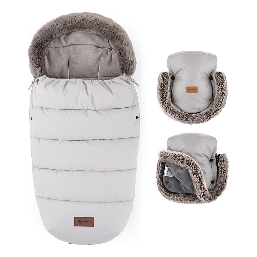 PETITE&MARS - KOMPLEKT Beebi soojakott 4-ühes COMFY + kärukindad FURRY šampanja