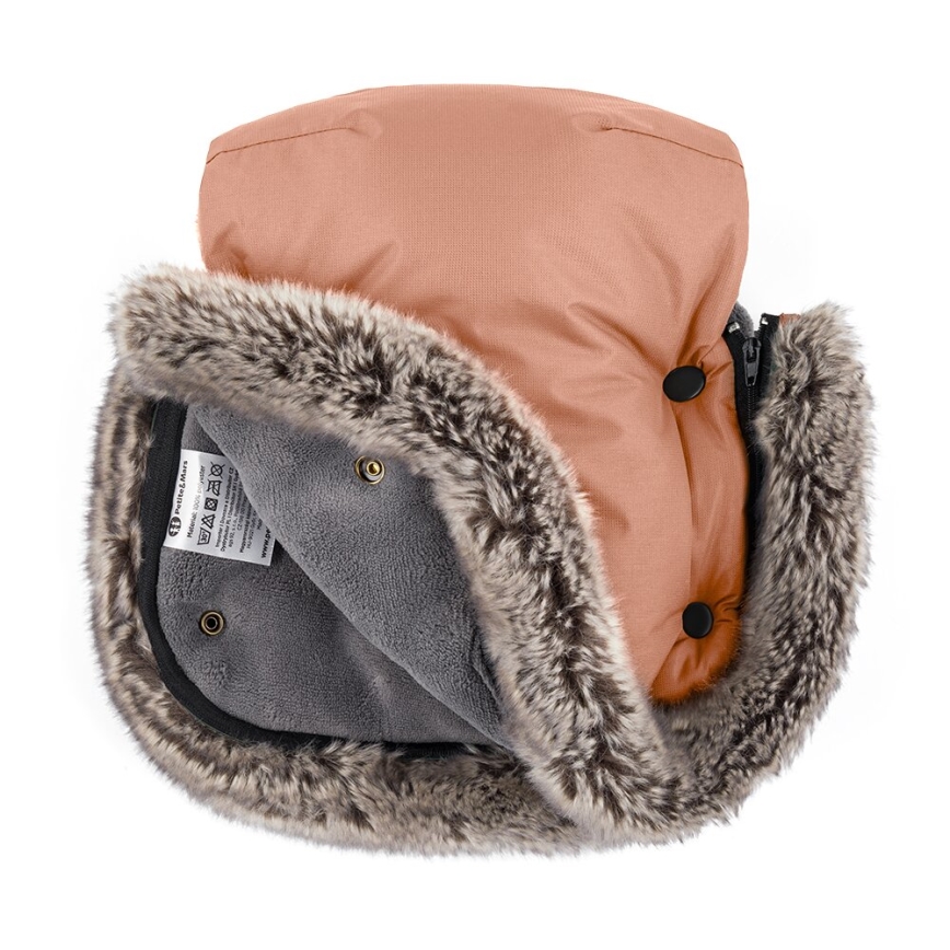 PETITE&MARS - KOMPLEKT Beebi soojakott 4-ühes COMFY + kärukindad FURRY pastelloranž