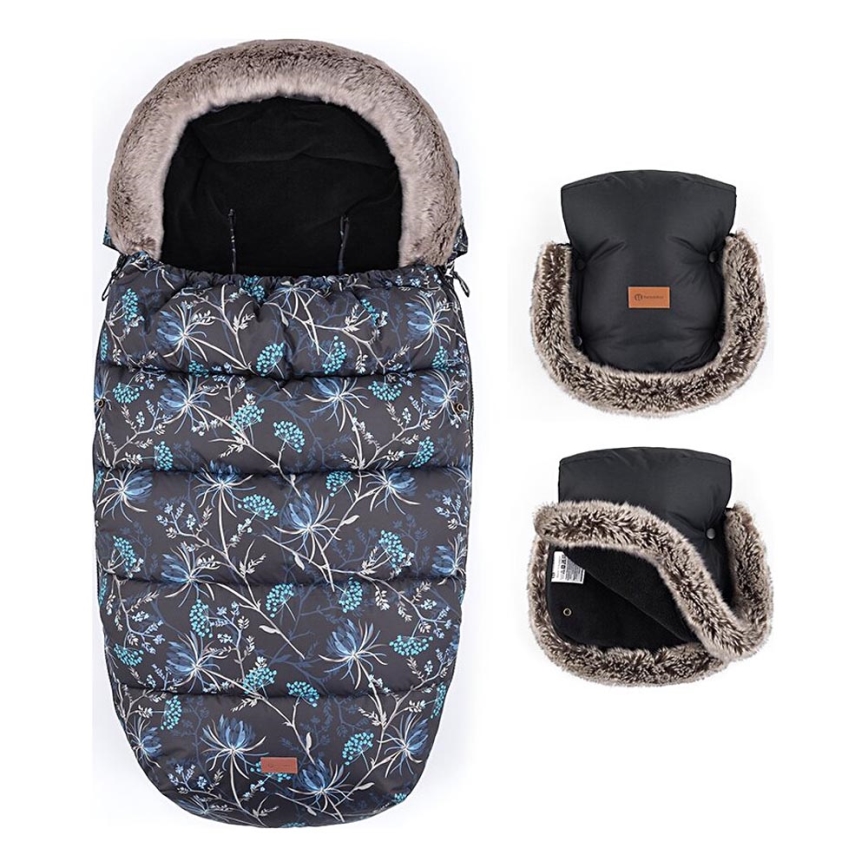 PETITE&MARS - KOMPLEKT Beebi soojakott 4-ühes COMFY Stylish Beauty + kärukindad FURRY must