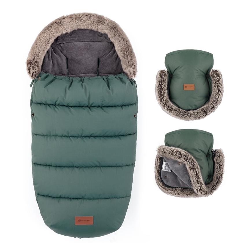PETITE&MARS - KOMPLEKT Lapse jalakott 4-ühes COMFY + vankri käekatted FURRY Khaki