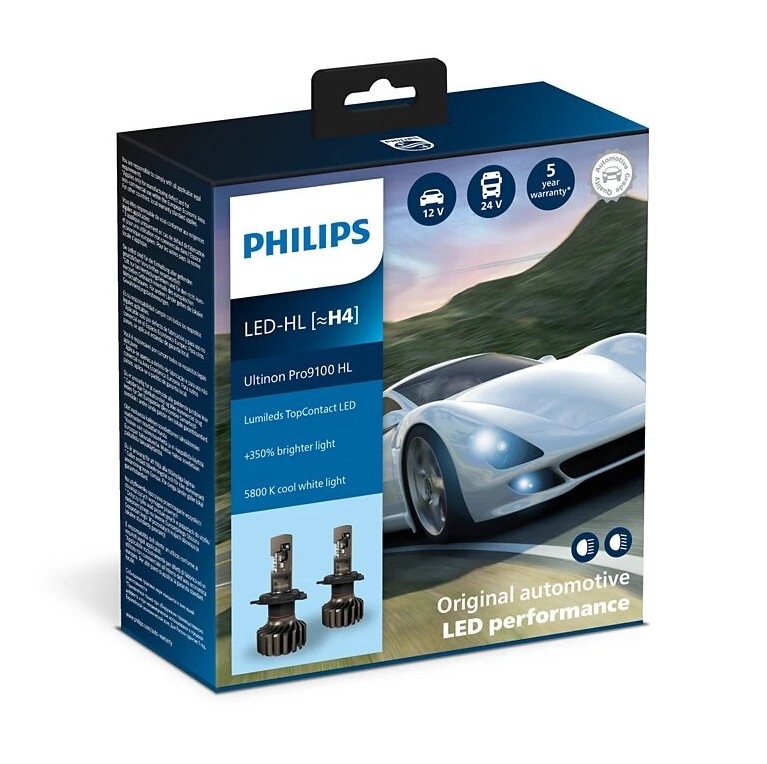 Philips 11342U91X2 -KOMPLEKT 2x LED Auto pirn Ultinon 9100 H4 P43t-38/13,2W/12/24V 5800K