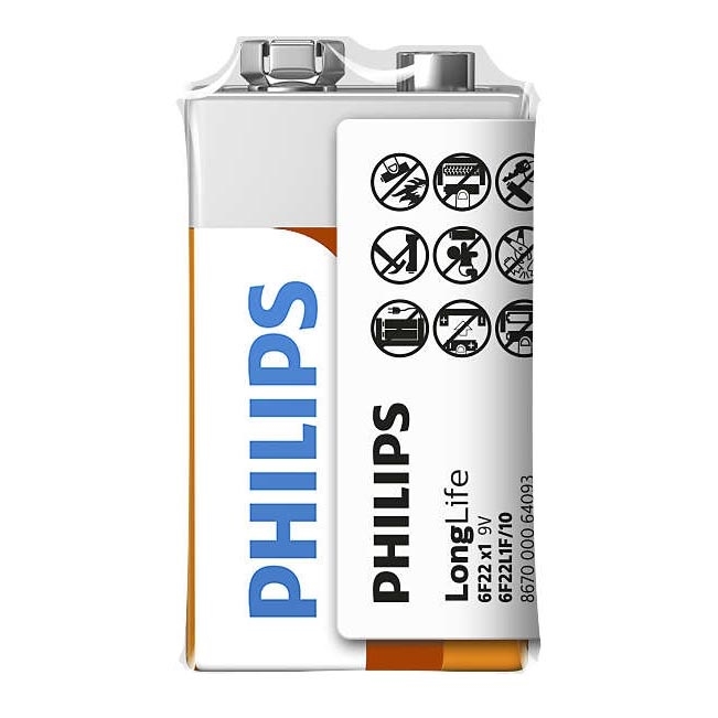 Philips 6F22L1F/10 - tsinkkloriid-patareid 6F22 LONGLIFE 9V 150mAh