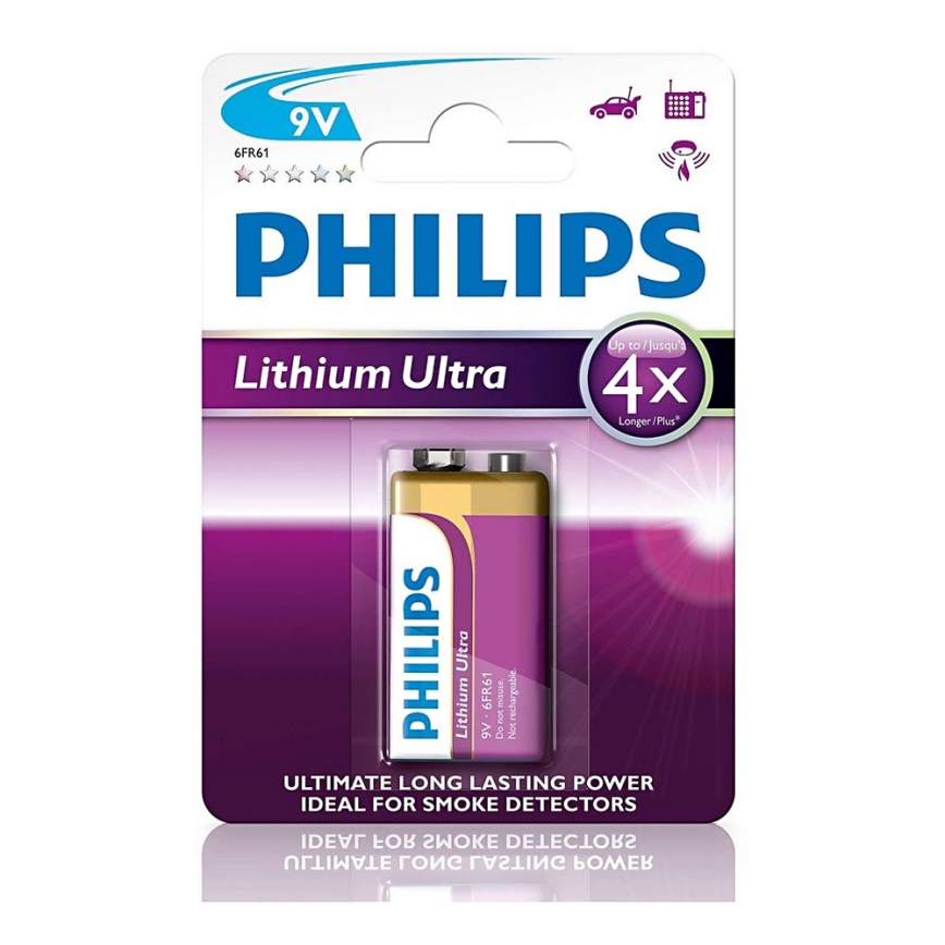Philips 6FR61LB1A/10 - liitiumpatareid 6LR61 LITHIUM ULTRA 9V 600mAh