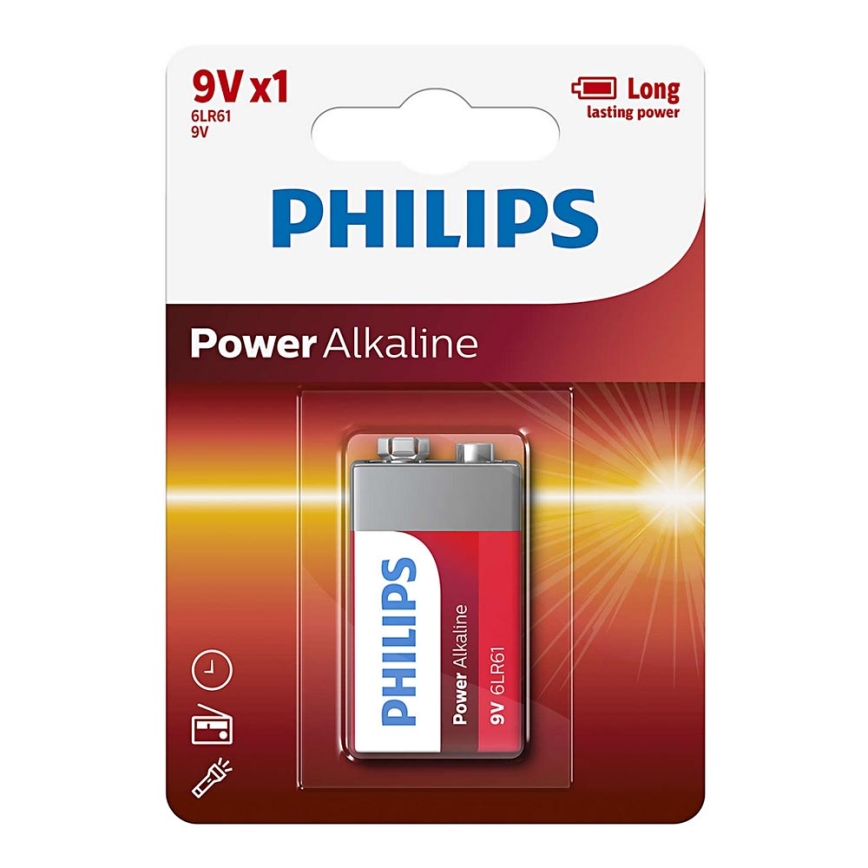 Philips 6LR61P1B/10 - leelispatareid 6LR61 POWER ALKALINE 9V 600mAh