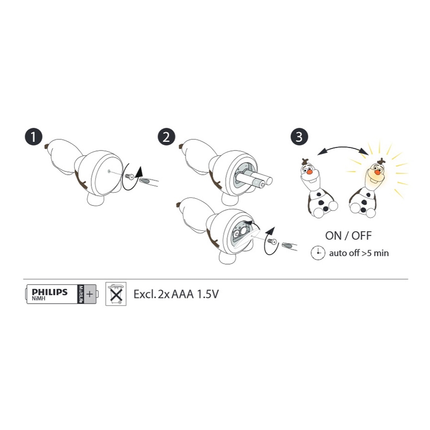 Philips 71768/08/16 - Laste LED-lamp DISNEY FROZEN OLAF LED/0,3W/2xAAA lumememm