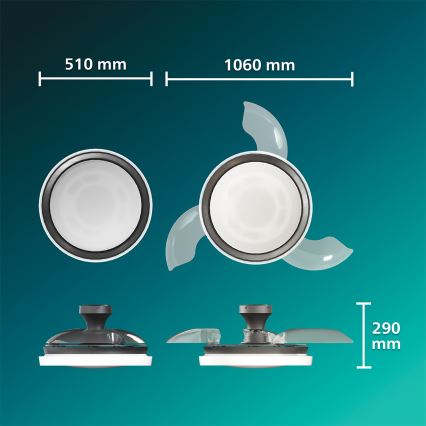 Philips - LED hämardatav laelamp ventilaatoriga BLISS LED/35W/230V must + kaugjuhtimispult