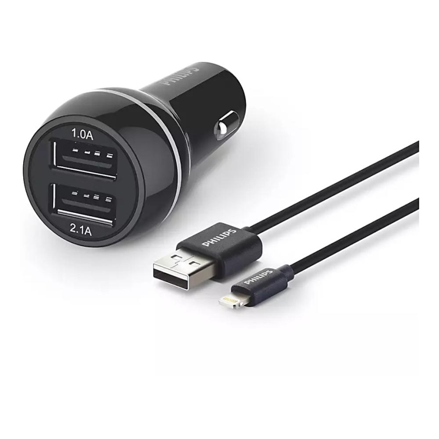 Philips DLP2357V/10 - Autolaadija 2xUSB/12V + kaabel USB/lightning ühendus