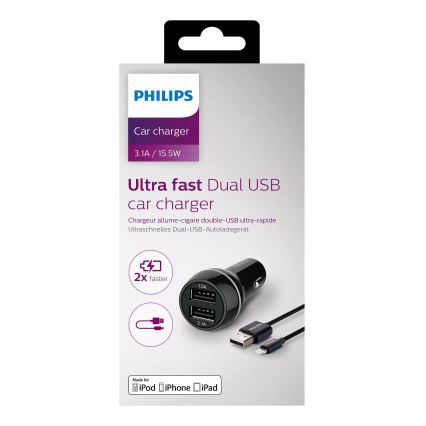 Philips DLP2357V/10 - Autolaadija 2xUSB/12V + kaabel USB/lightning ühendus