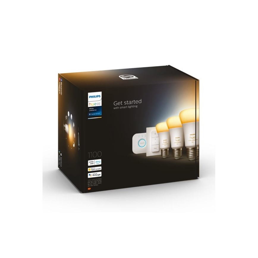Philips Hue White Ambiance põhikomplekt 3xE27/11W 2200-6500K + Hue Bridge ja dimmerlüliti