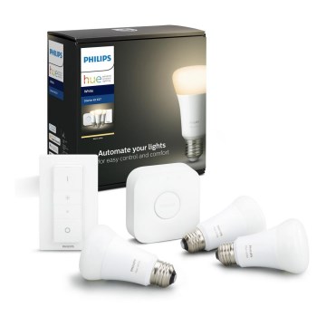 Philips Hue STARTER KIT WHITE algkomplekt 3xE27/9W 2700K + Hue Bridge ja dimmerlüliti
