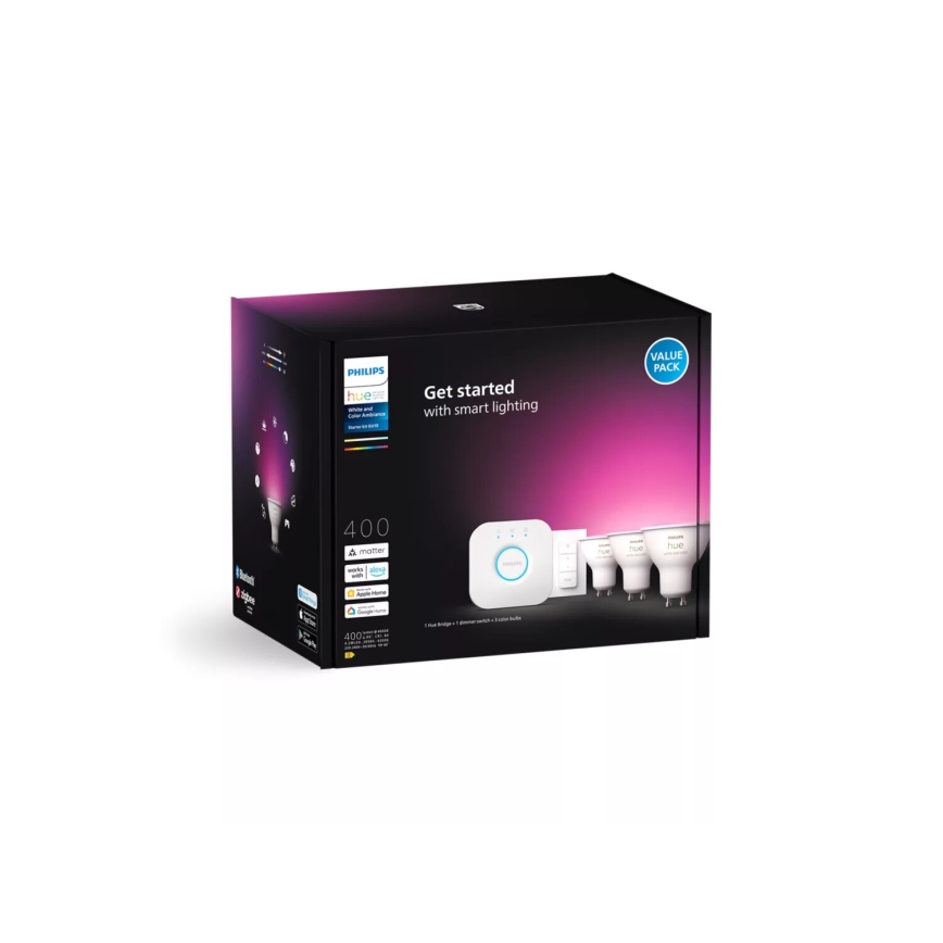 Algkomplekt Philips Hue WHITE AND COLOR AMBIANCE 3xGU10/4,2W/230V 2000-6500K + Hue Bridge ja dimmerlüliti