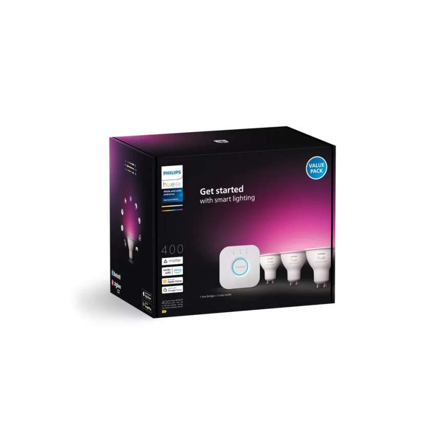 Algkomplekt Philips Hue WHITE AND COLOR AMBIANCE 3xGU10/4,2W/230V 2200-6500K + Hue bridge