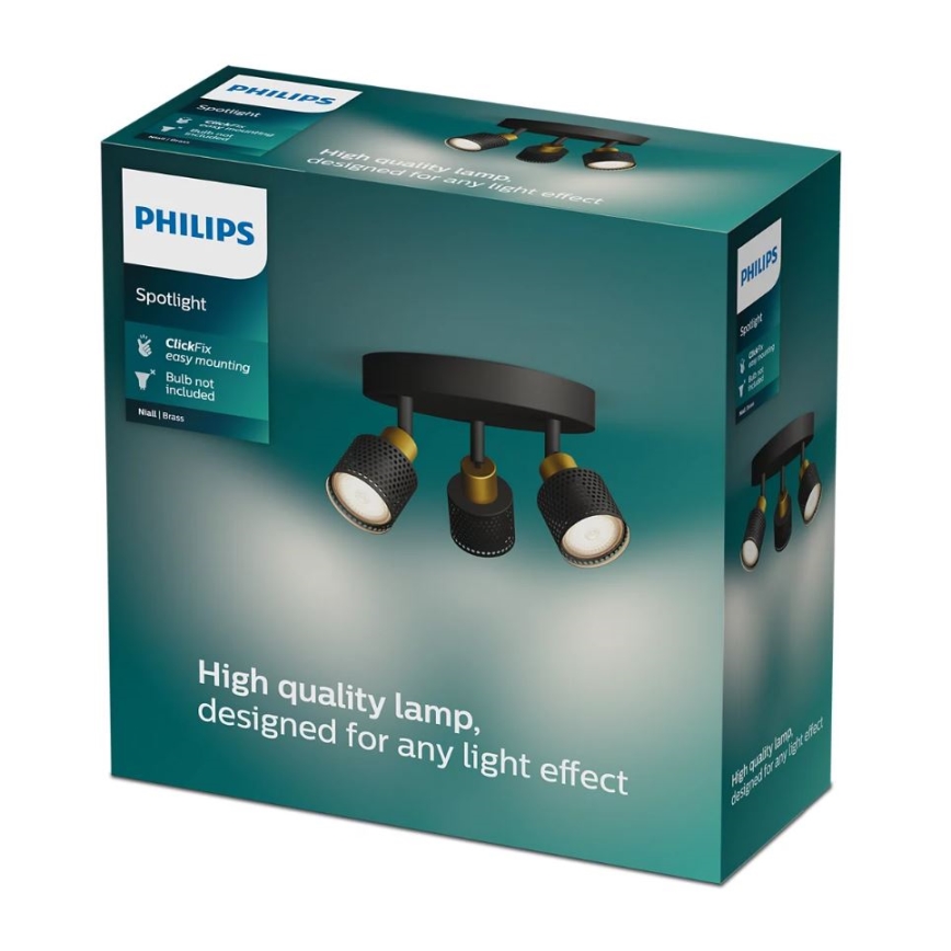 Philips - Kohtvalgusti NIALL 3xGU10/5W/230V must/messing
