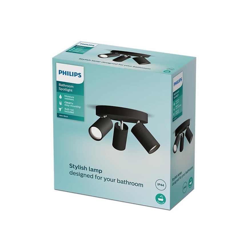 Philips - Kohtvalgusti vannituppa IDRIS 3xGU10/5W/230V IP44 must