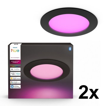 Philips - Komplekt 2x LED RGBW hämardatav vannitoa lae sisse paigaldatav valgusti Hue SLIM LED/12W/230V 2000-6500K must IP44