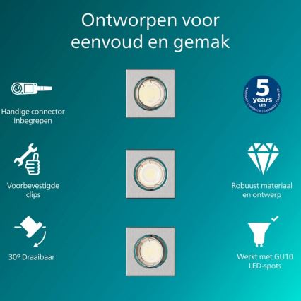 Philips - Komplekt 3x lae sisse paigaldatav valgusti PERIDOT 1xGU10/7W/230V hõbedane