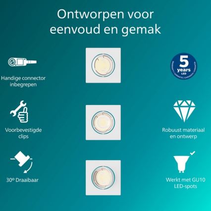 Philips - KOMPLEKT 3x laesisseehitatav valgusti PERIDOT 1xGU10/7W/230V valge