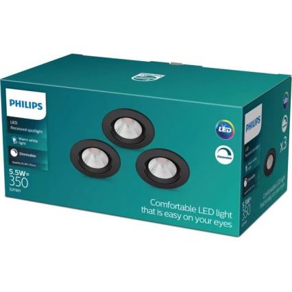 Philips - KOMPLEKT 3x LED Hämardatav süvistatav valgusti SPARKLE LED/5,5W/230V 2700K must