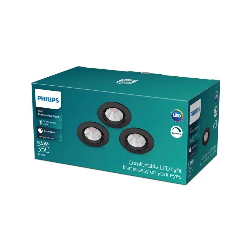 Philips - KOMPLEKT 3x LED Hämardatav süvistatav valgusti SPARKLE LED/5,5W/230V 2700K must