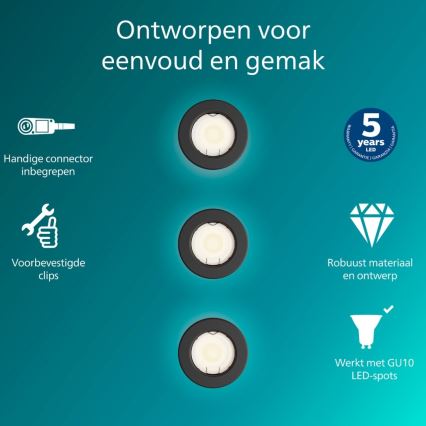 Philips - komplekt 3x sisseehitatavat laevalgustit PERIDOT 1xGU10/7W/230V must