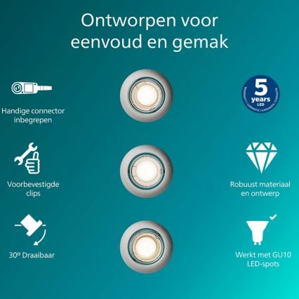 Philips - Komplekt 3x süvistatavat laevalgustit PERIDOT 1xGU10/7W/230V hõbedane