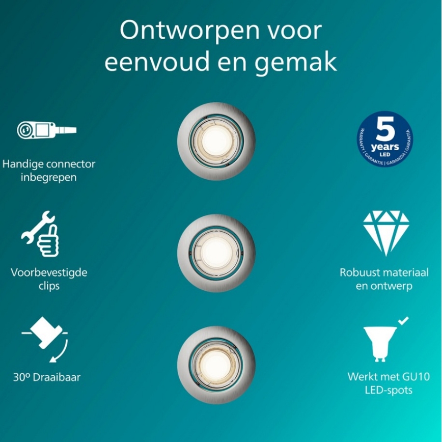 Philips - Komplekt 3x süvistatavat laevalgustit PERIDOT 1xGU10/7W/230V hõbedane
