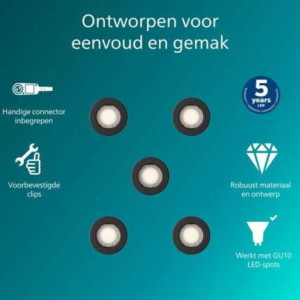 Philips - Komplekt 5x lakke sissepandavat valgustit PERIDOT 1xGU10/7W/230V must