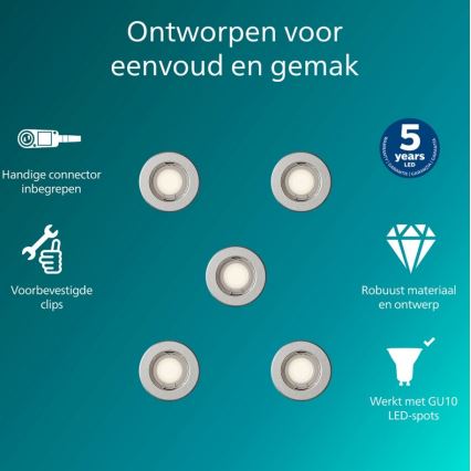 Philips - Komplekt 5x sisseehitatud laevalgusti PERIDOT 1xGU10/7W/230V hõbedane