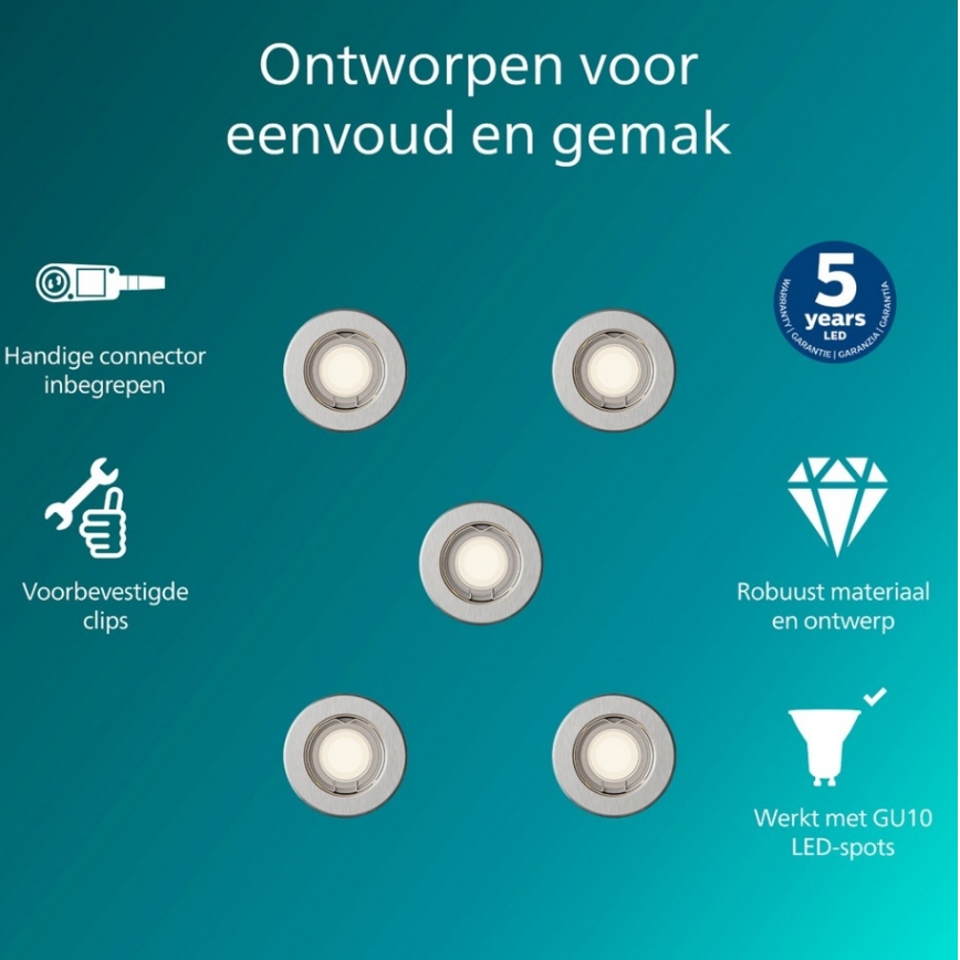 Philips - Komplekt 5x sisseehitatud laevalgusti PERIDOT 1xGU10/7W/230V hõbedane