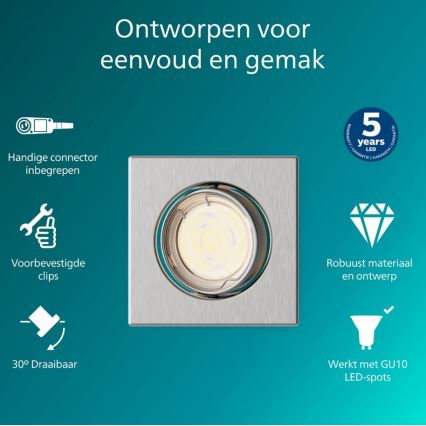 Philips - lae sisse paigaldatav valgusti PERIDOT 1xGU10/7W/230V hõbedane
